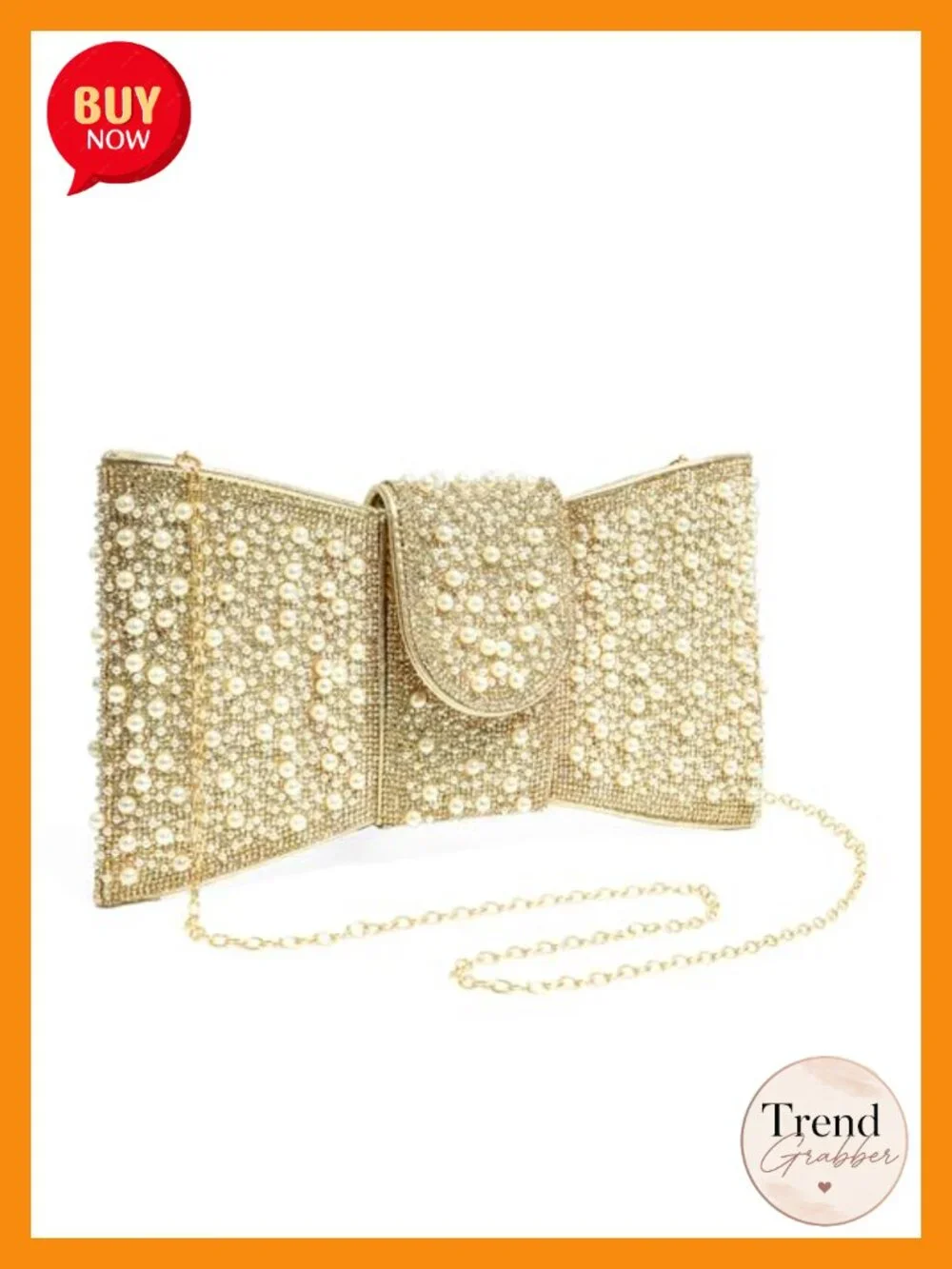 Pearl Rhinestone Bow Flip Clutch Evening Bag with Chain Strap